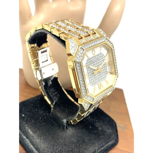 Bulova Men's Watch 98A295 Octava Quartz Crystal Pave Gold Stainless Steel 40mm - Picture 14 of 14